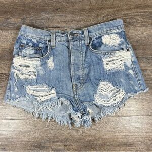 Carmar Distressed Bleached Cut Off Fringe Denim Jean Shorts Button Fly Size 26